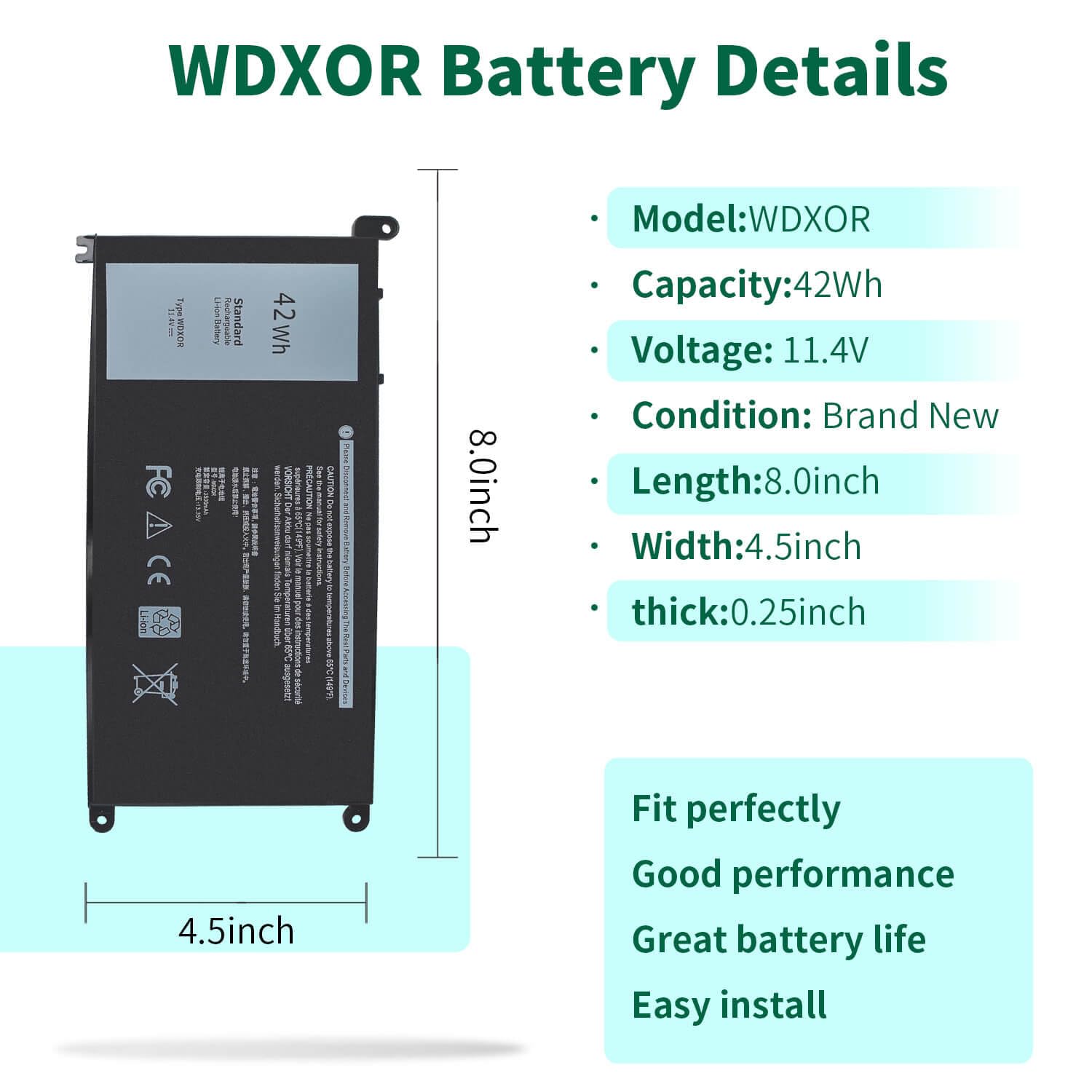 Foto 2 | Batería De Ordenador Portátil Dmkaollk Wdx0r 42wh Para La Serie Dell Inspiron - Venta Internacional.