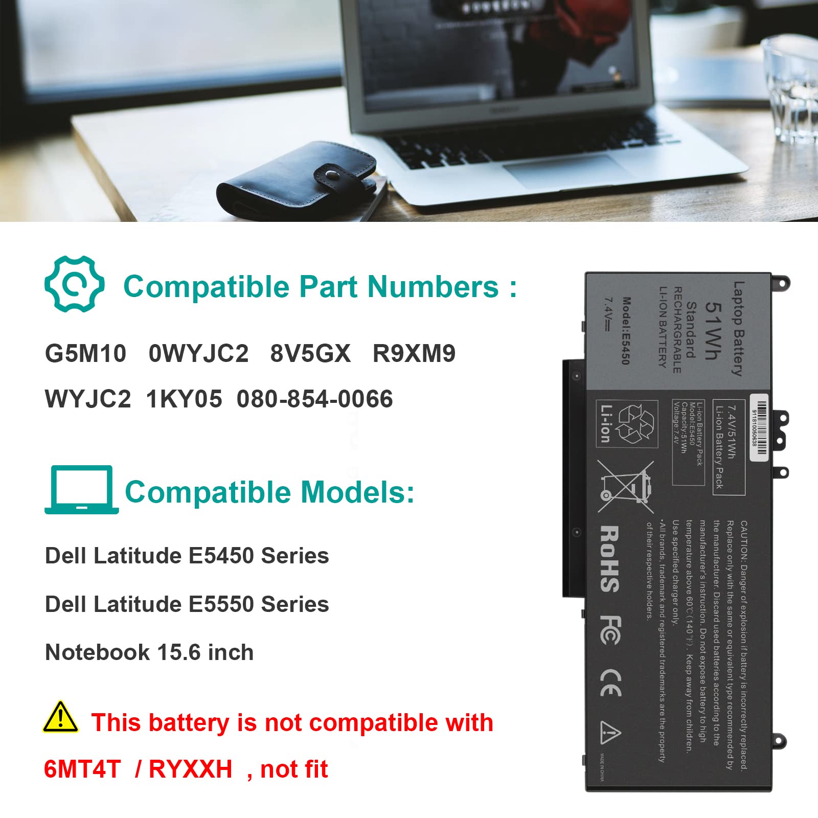 Foto 8 pulgar | Batería Fancy Buying G5m10 De 51 Wh Y 7,4 V Para Dell Latitude 14 15 - Venta Internacional.