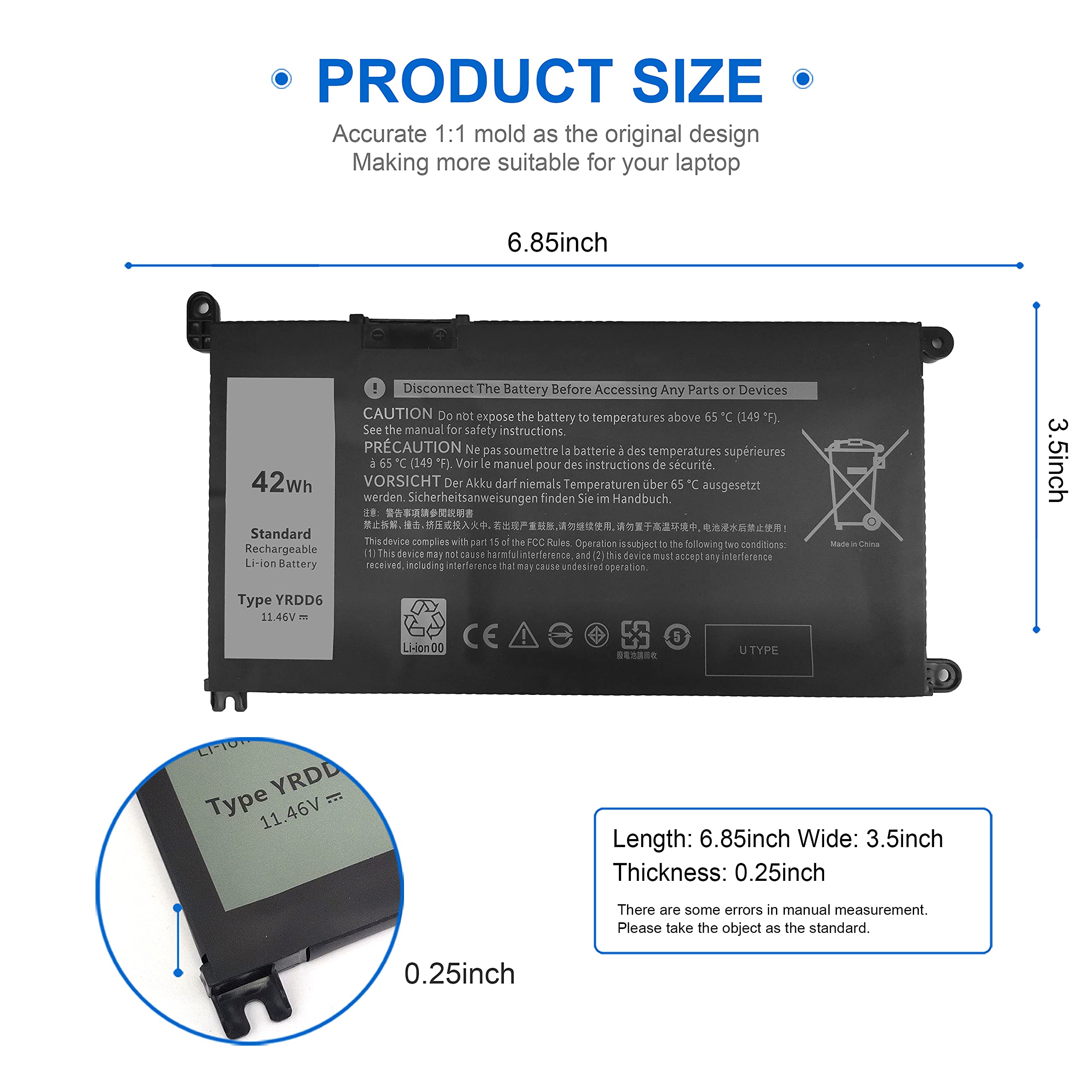 Foto 6 pulgar | Batería Wymisnit Yrdd6 42 Wh 11,4 V Para Dell Inspiron 5482 - Venta Internacional.