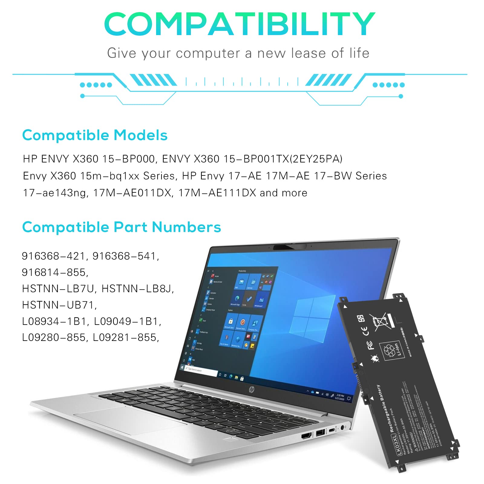 Foto 8 pulgar | Batería Fancy Buying Lk03xl L09281-855 916814-855 Para Hp Envy X360 - Venta Internacional.