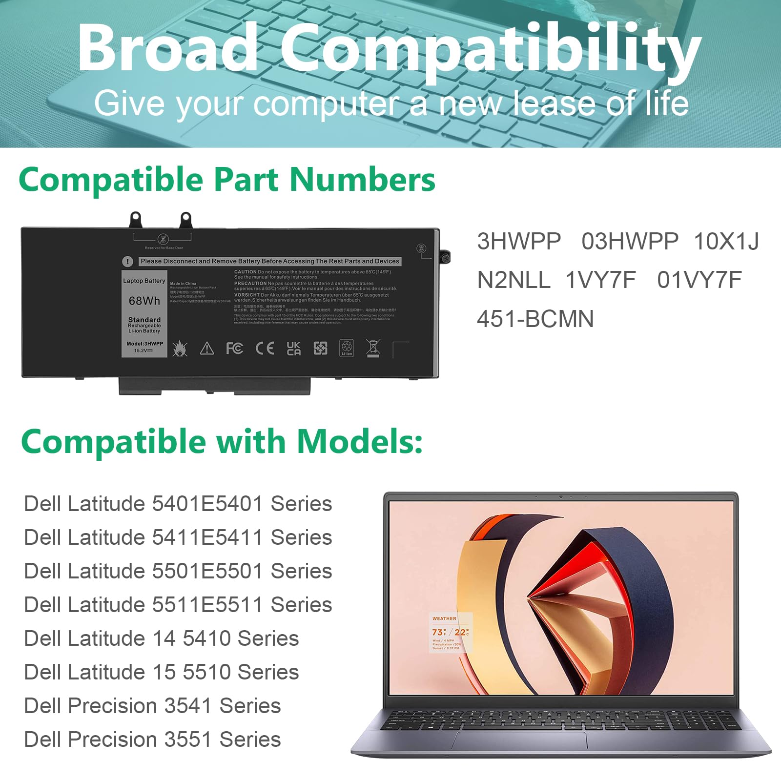 Foto 6 | Batería Portátil Fancy Buying 3hwpp Para Dell Latitude 5401 - Venta Internacional.