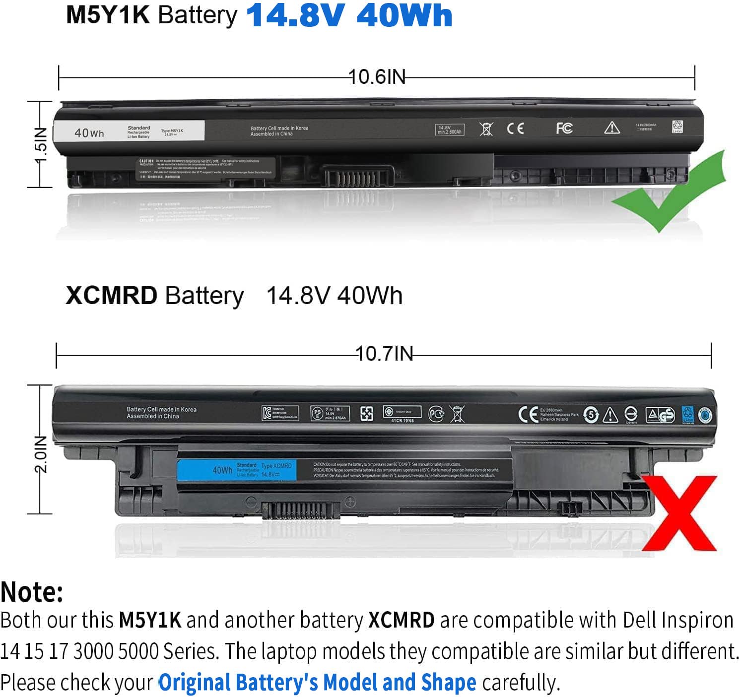 Foto 3 pulgar | Batería Para Portátil Tevelmick M5y1k Para Dell Inspiron 40 Wh 14,8 V - Venta Internacional.