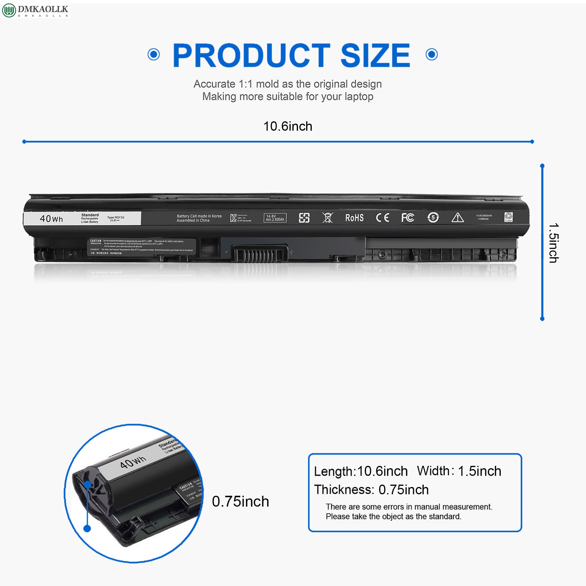 Foto 6 pulgar | Batería Dmkaollk M5y1k De 40 Wh, 14,8 V, Para Dell Inspiron 14-17 - Venta Internacional.