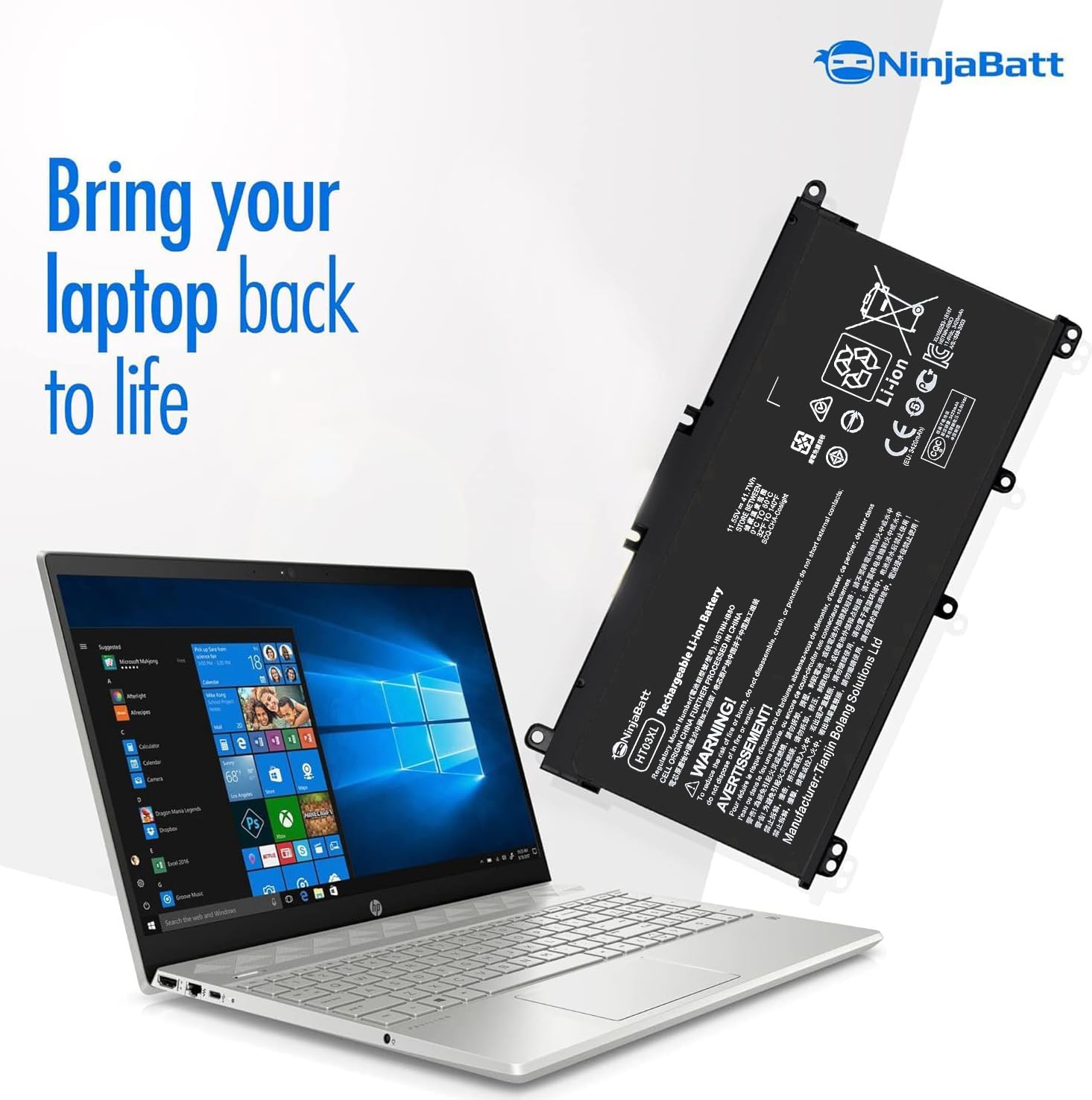 Foto 5 | Batería Ninjabatt Ht03xl Para Hp Pavilion Serie 15-db - Venta Internacional.