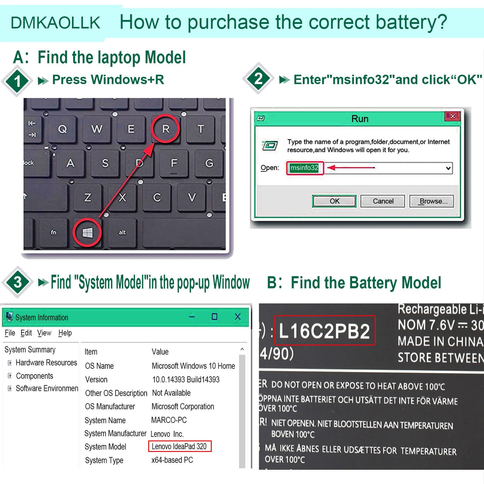 Foto 7 | Reemplazo De Batería Dmkaollk L16c2pb2 Para Lenovo Ideapad - Venta Internacional.