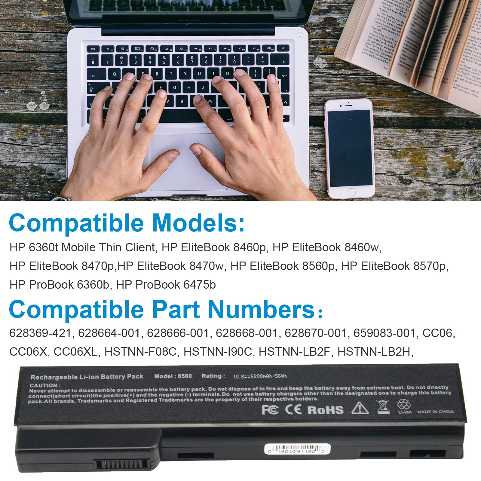Foto 6 | Batería De Portátil Fancy Buying 8460p Para Hp Elitebook 8460w 8470p - Venta Internacional.