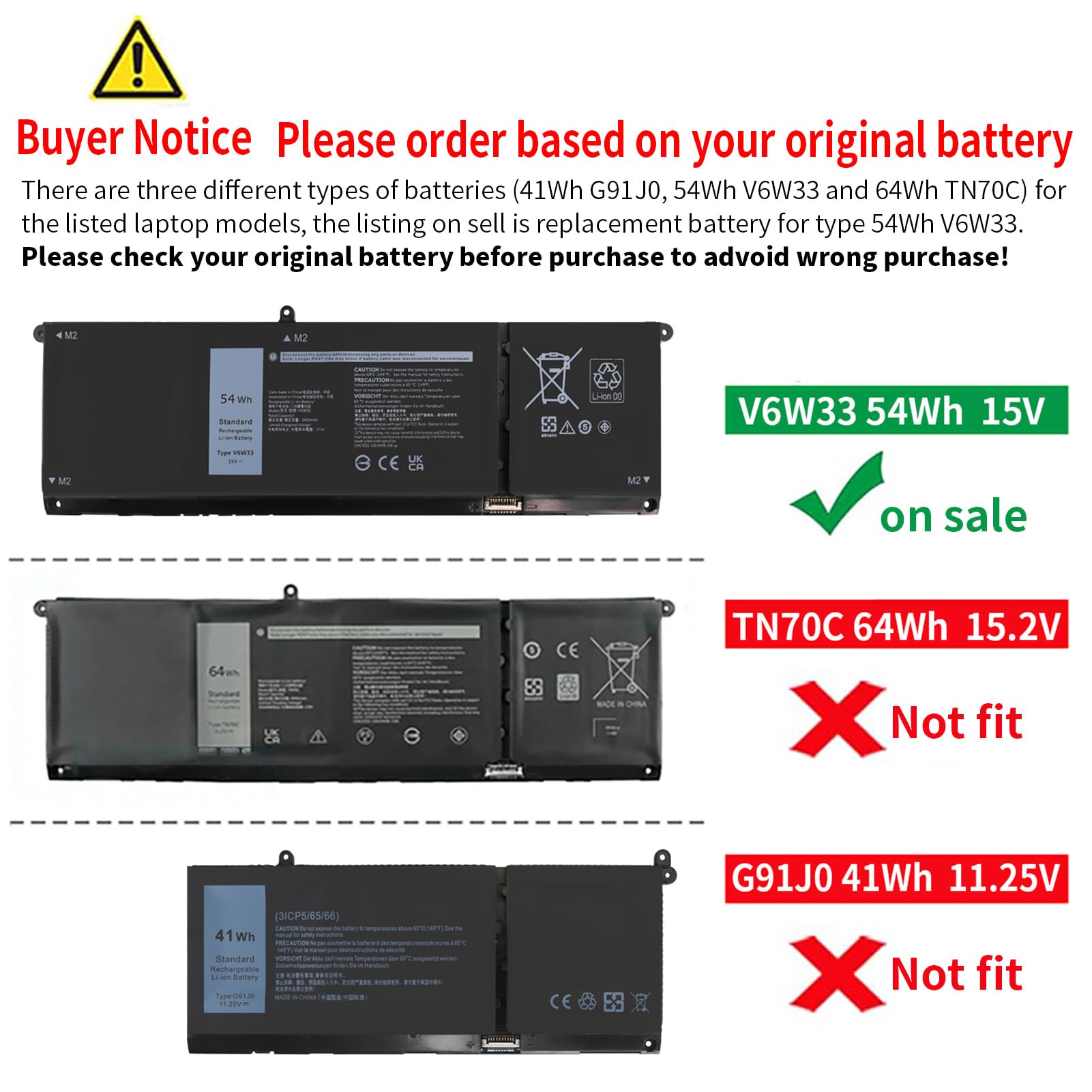 Foto 5 | Batería Emanjor V6w33 De 54 Wh Para Dell Inspiron 5310 5320 5330 - Venta Internacional.