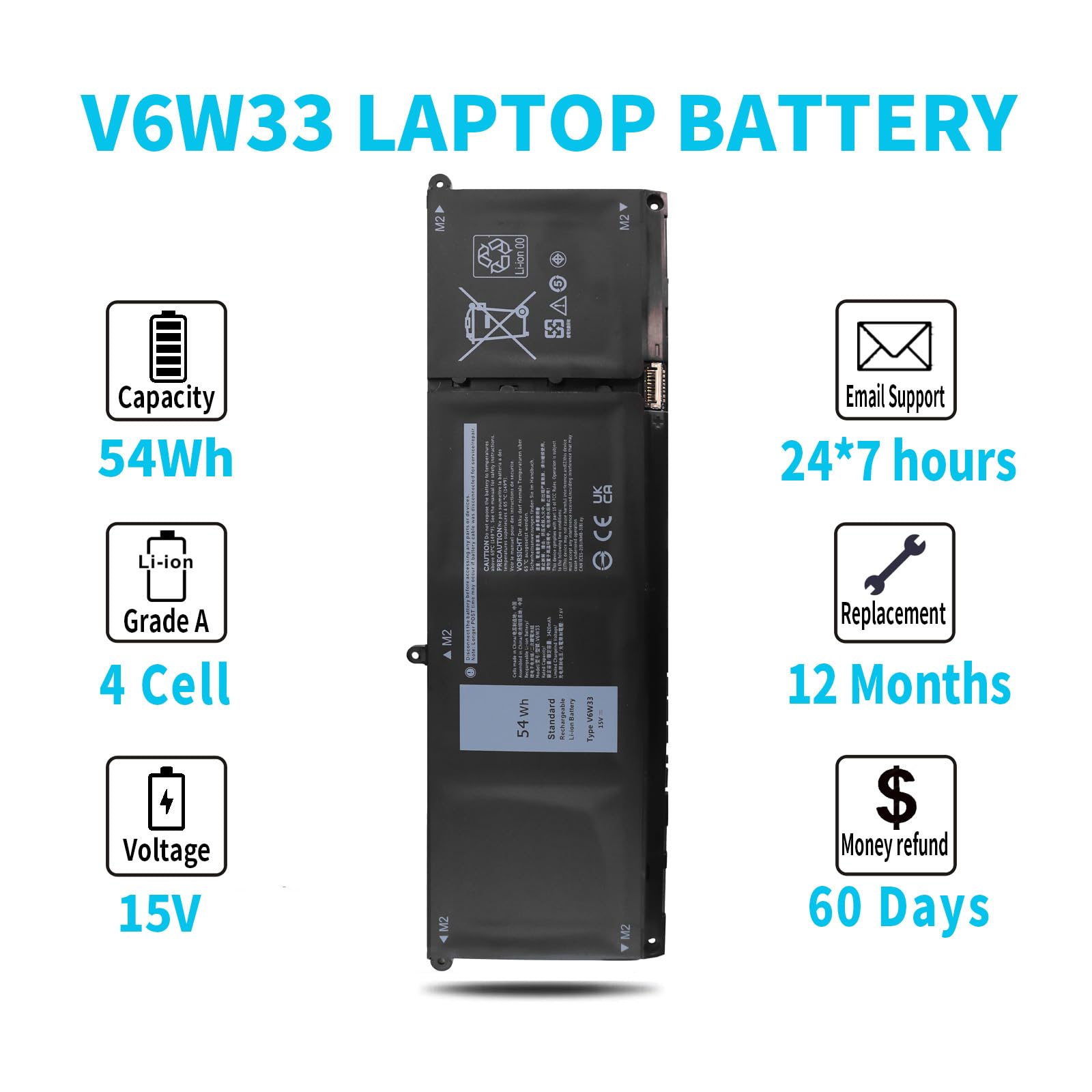 Foto 6 | Batería Emanjor V6w33 De 54 Wh Para Dell Inspiron 5310 5320 5330 - Venta Internacional.