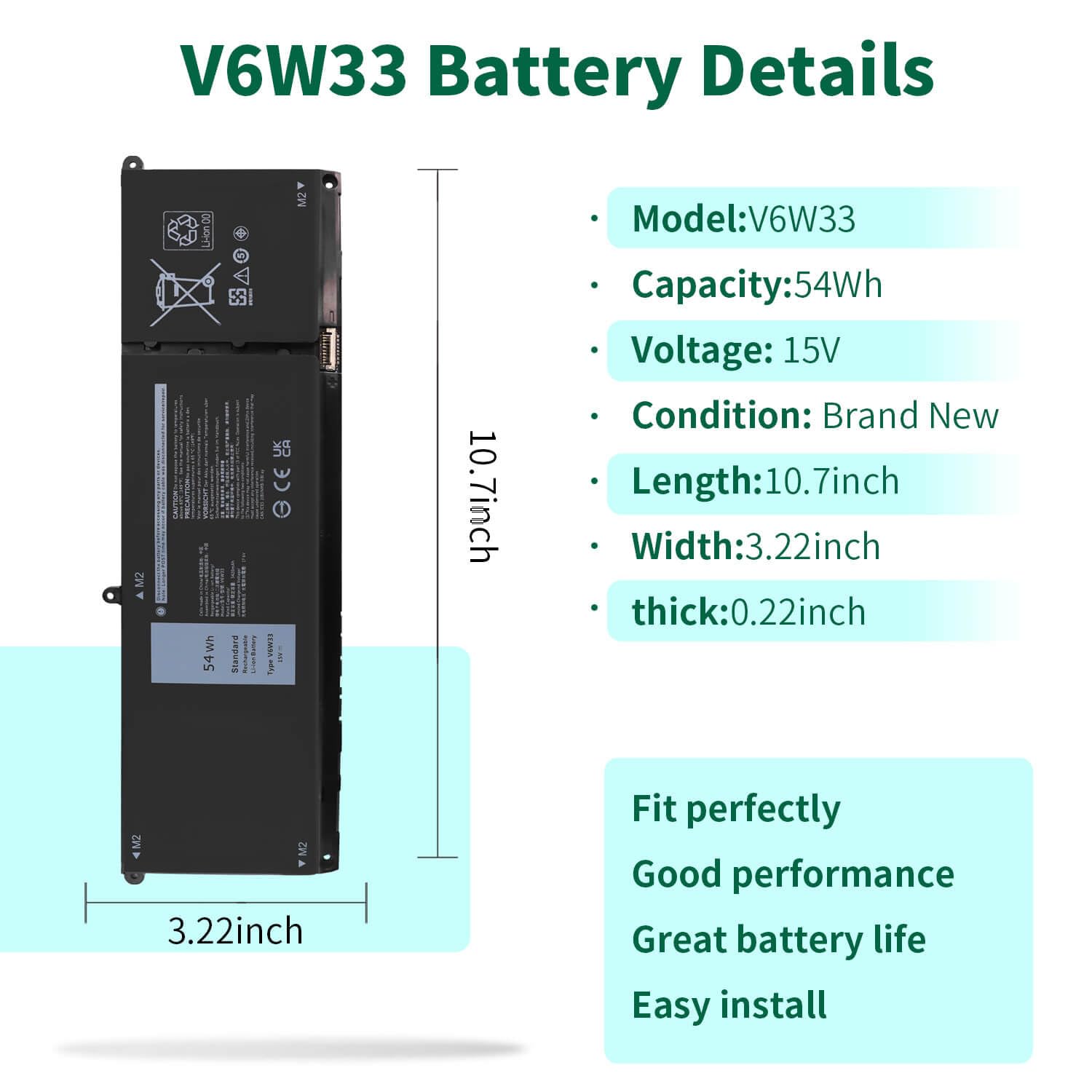 Foto 2 | Reemplazo De Batería Dmkaollk V6w33 Para Dell Inspiron 15 - Venta Internacional.