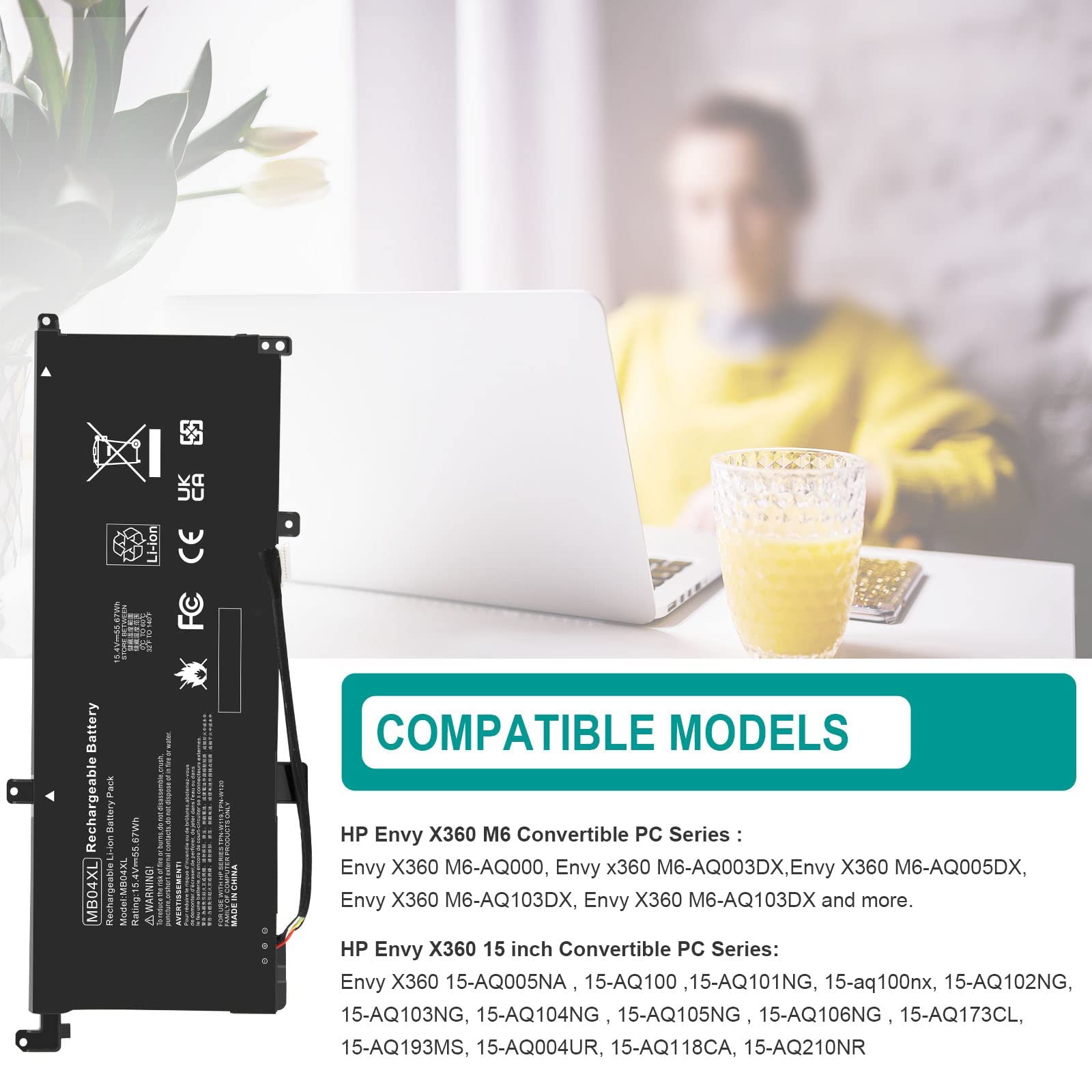 Foto 2 | Batería Tree.nb Mb04xl 55 67 Wh 15 4 V Para Hp Envy X360 M6-aq000 - Venta Internacional.