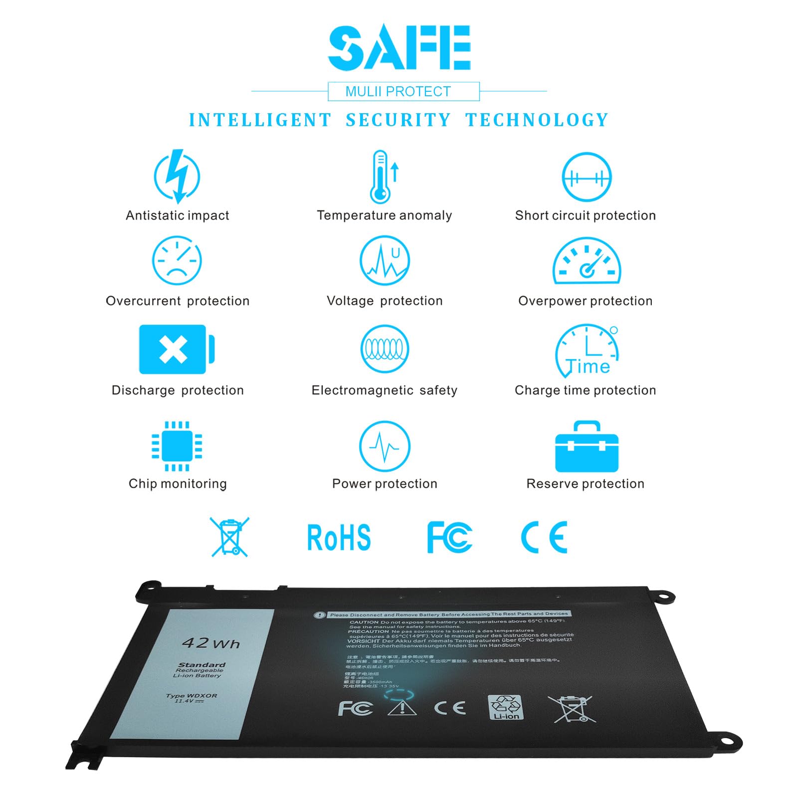 Foto 6 | Batería Emanjor Wdx0r Wdxor 42 Wh 11 4 V Para Dell Inspiron - Venta Internacional.