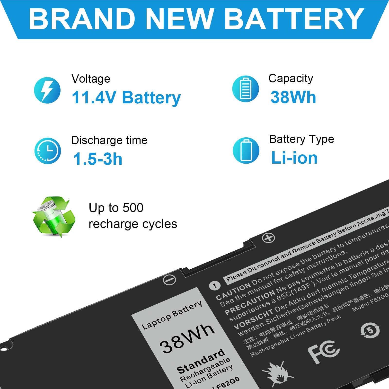Foto 5 pulgar | Batería Fancy Buying 39dy5 F62g0 De 38 Wh Para Dell Inspiron 13 - Venta Internacional.