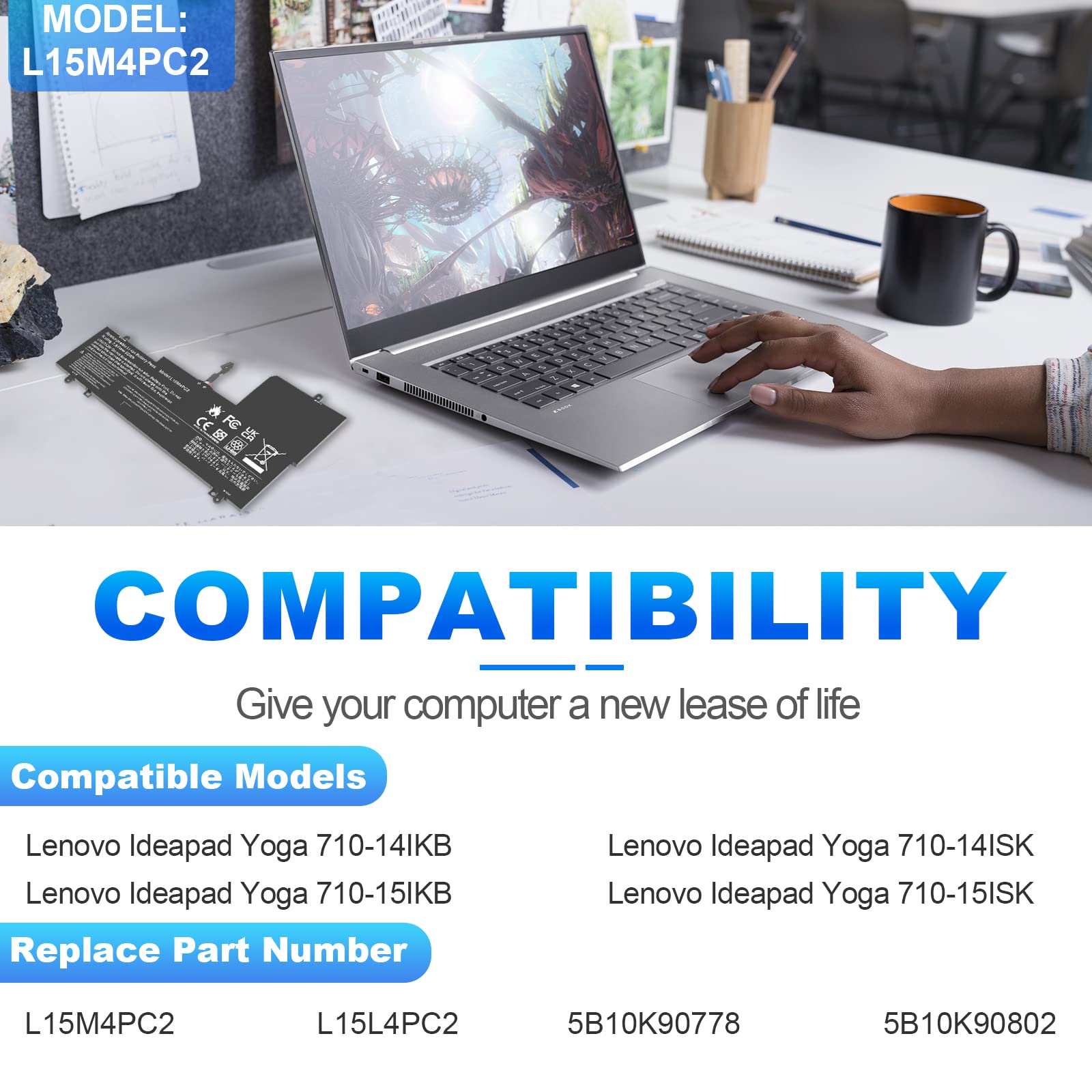 Foto 7 | Batería Portátil Fancy Buying L15l4pc2 L15m4pc2 Para Lenovo Yoga - Venta Internacional.