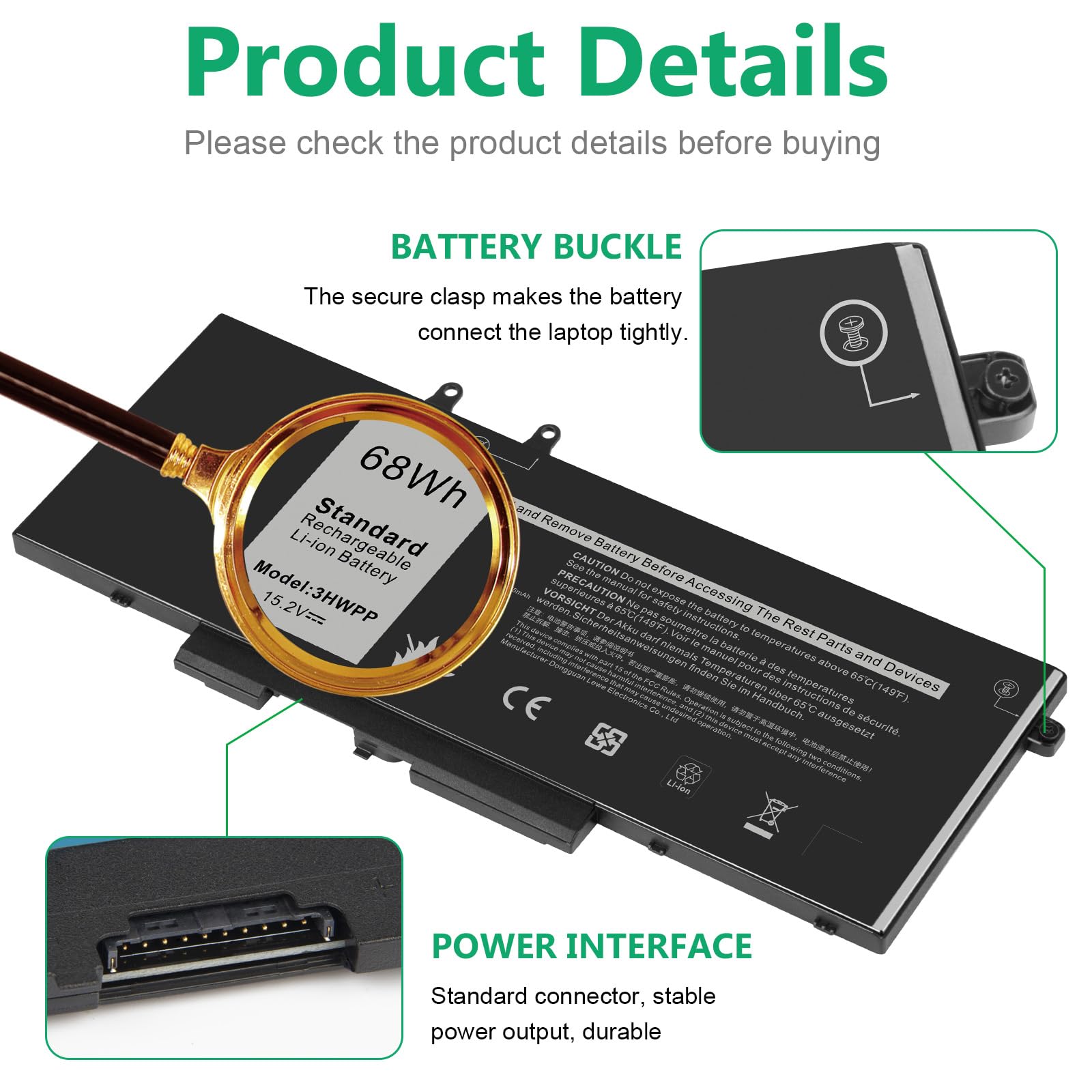 Foto 5 | Batería De Repuesto Para Portátil Tree.nb 3hwpp 68wh 15.2v Negra - Venta Internacional.