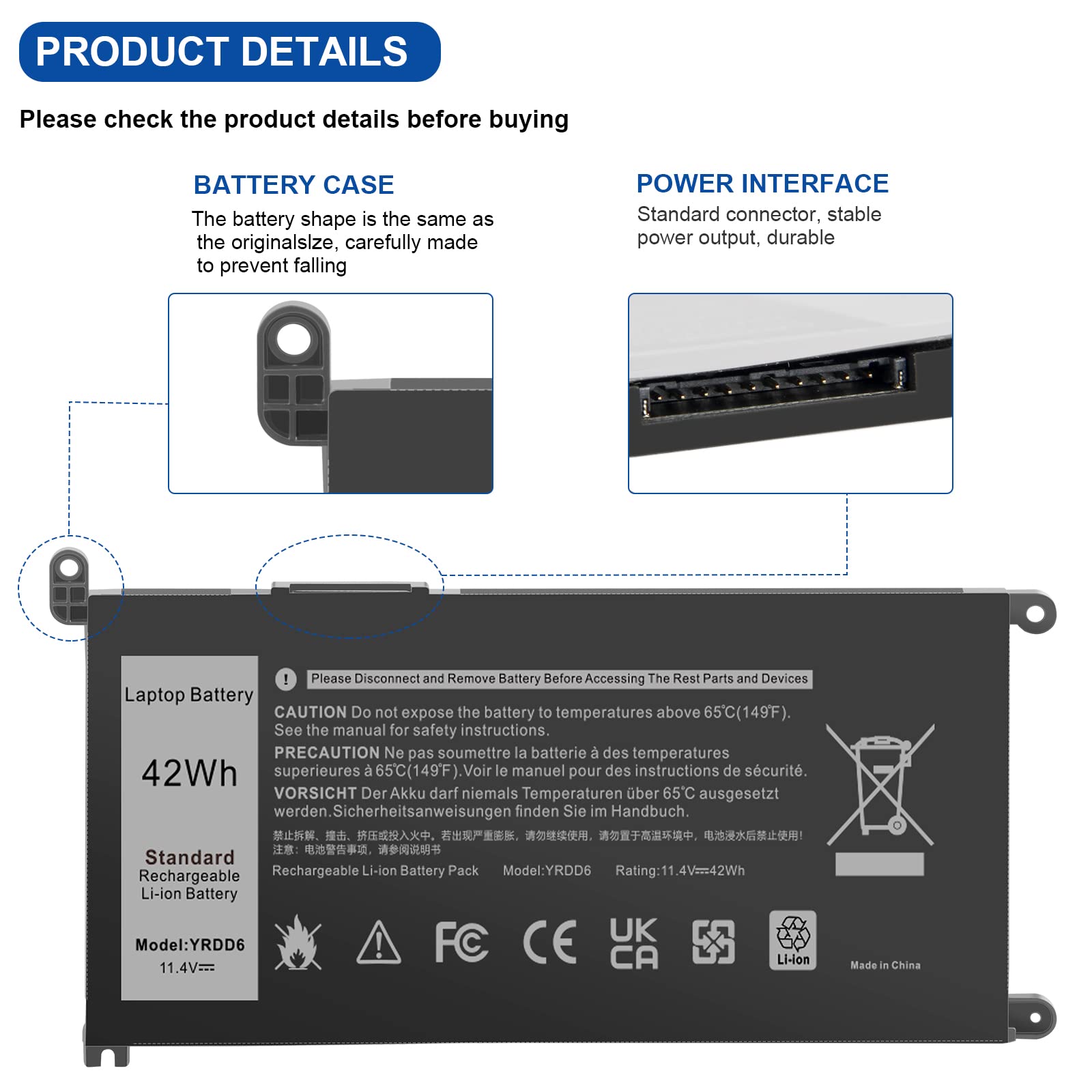 Foto 5 pulgar | Batería Tree.nb Yrdd6 1 V X 1 H  11 4 V  42 Wh  Para Dell Inspiron - Venta Internacional.