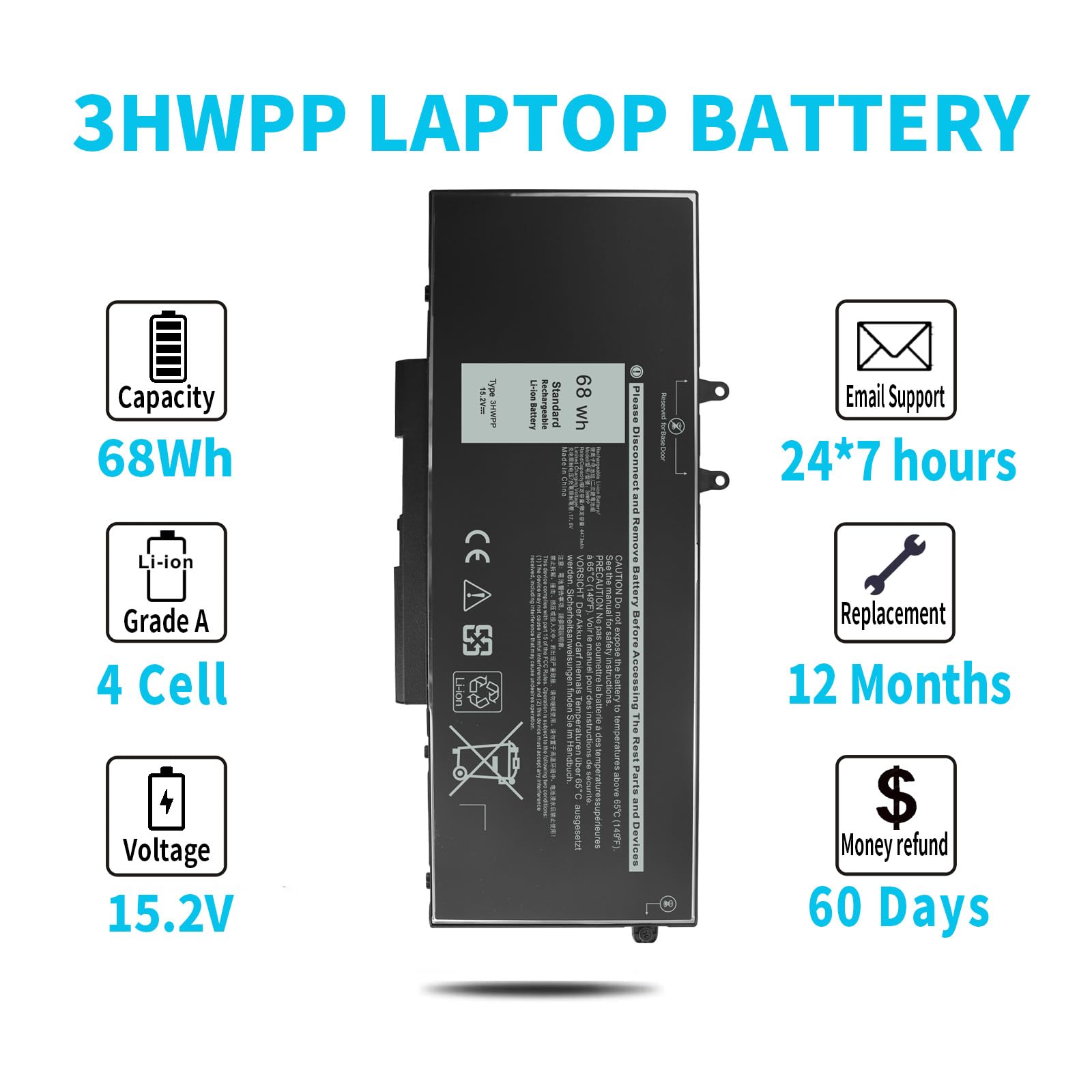 Foto 6 pulgar | Batería Emanjor 68wh 3hwpp 15 2 V Para Dell Latitude 5501 5510 - Venta Internacional.