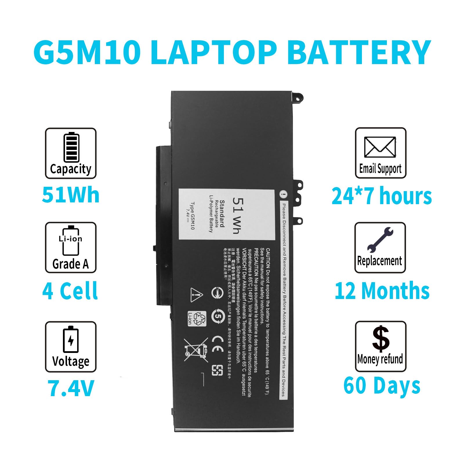 Foto 6 pulgar | Batería Portátil Emanjor G5m10 51wh Para Dell Latitude E5450 - Venta Internacional.