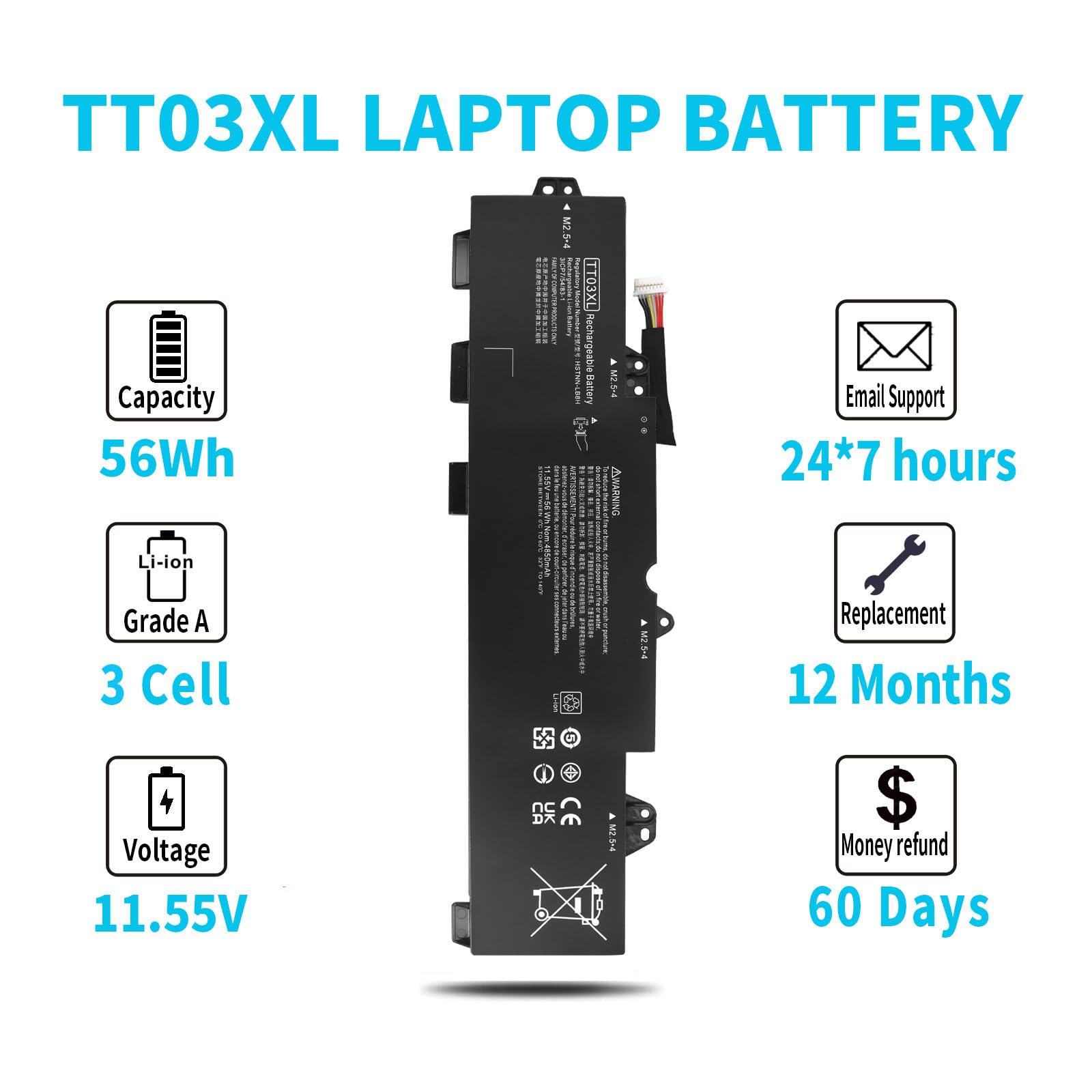 Foto 6 pulgar | Batería De Repuesto Para Portátil Emanjor Tt03xl 933322-855 56wh - Venta Internacional.