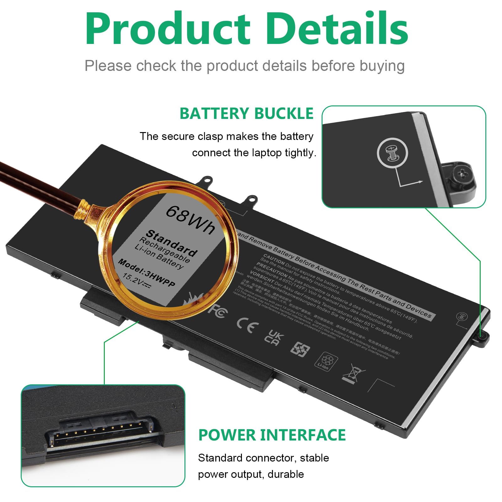 Foto 3 | Batería Portátil Fancy Buying 3hwpp Para Dell Latitude 5401 - Venta Internacional.