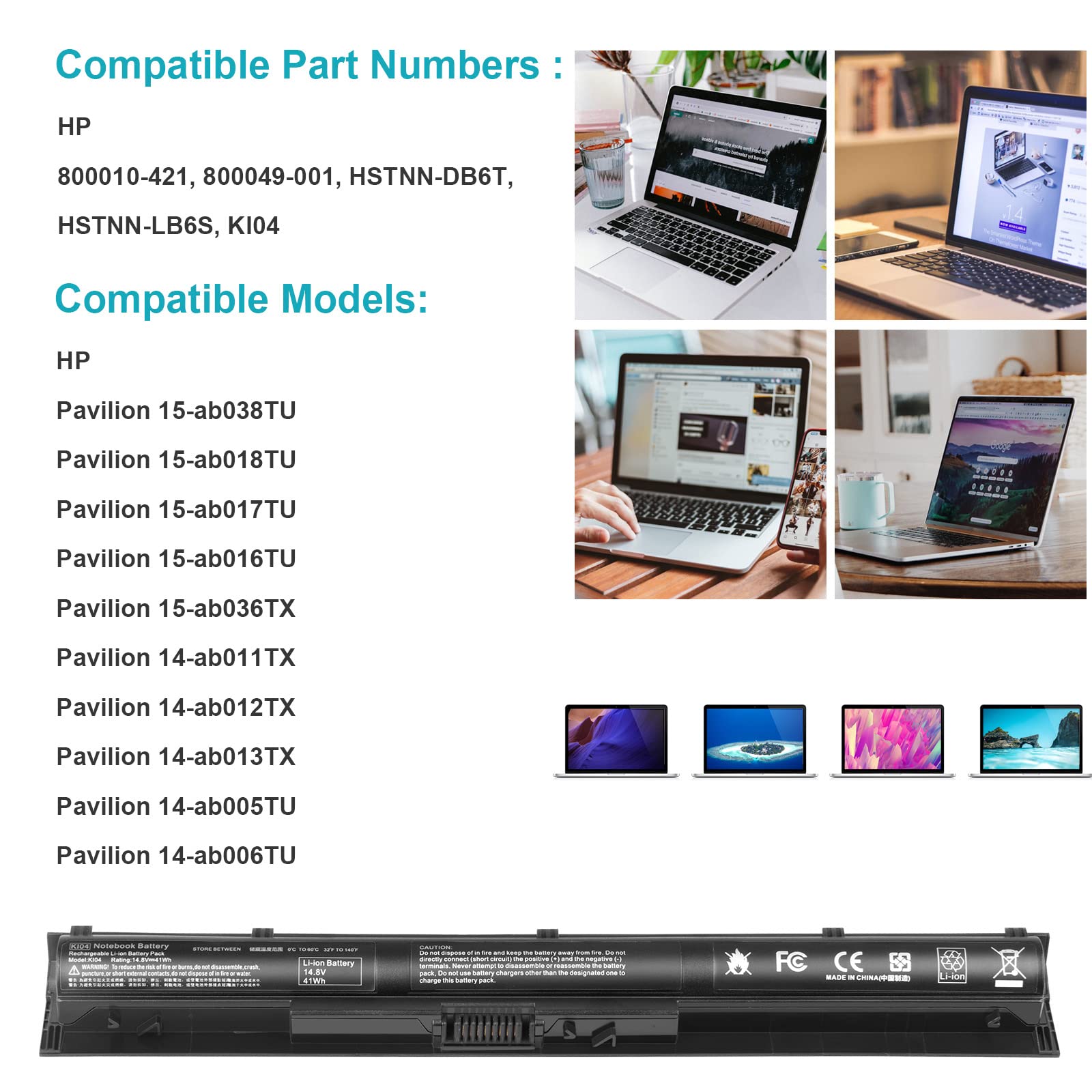 Foto 5 | Batería Fancy Buying Ki04 De 41 Wh  14 8 V  Para Hp Pavilion 15-ab - Venta Internacional.