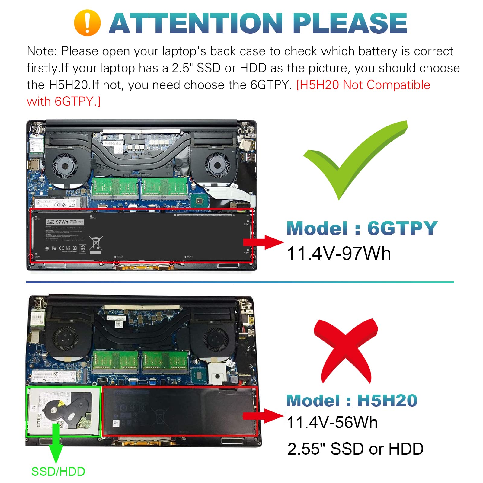 Foto 2 | Batería Fancy Buying De 6 Gtpy  97 Wh  11 4 V Para Dell Xps 15 9560 9570 - Venta Internacional.