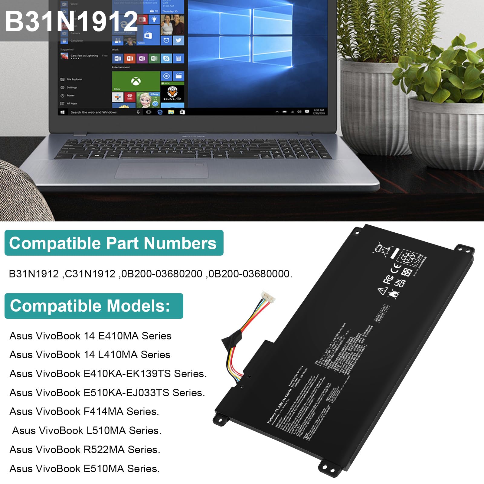 Foto 6 | Batería Fancy Buying B31n1912 C31n1912  42 Wh  11 55 V  3 Celdas - Venta Internacional.