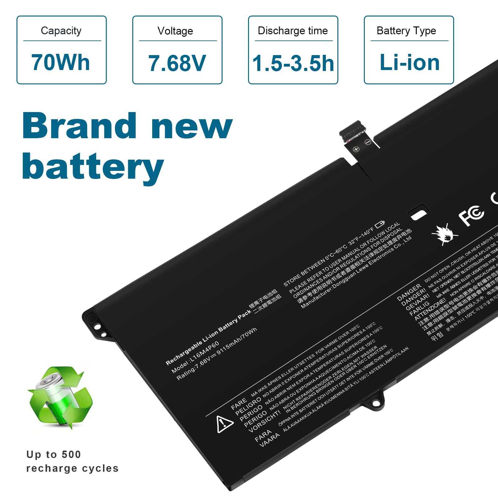 Foto 4 | Batería Para Portátil Fancy Buying L16c4p61 L16m4p60 70 Wh 7 68 V - Venta Internacional.