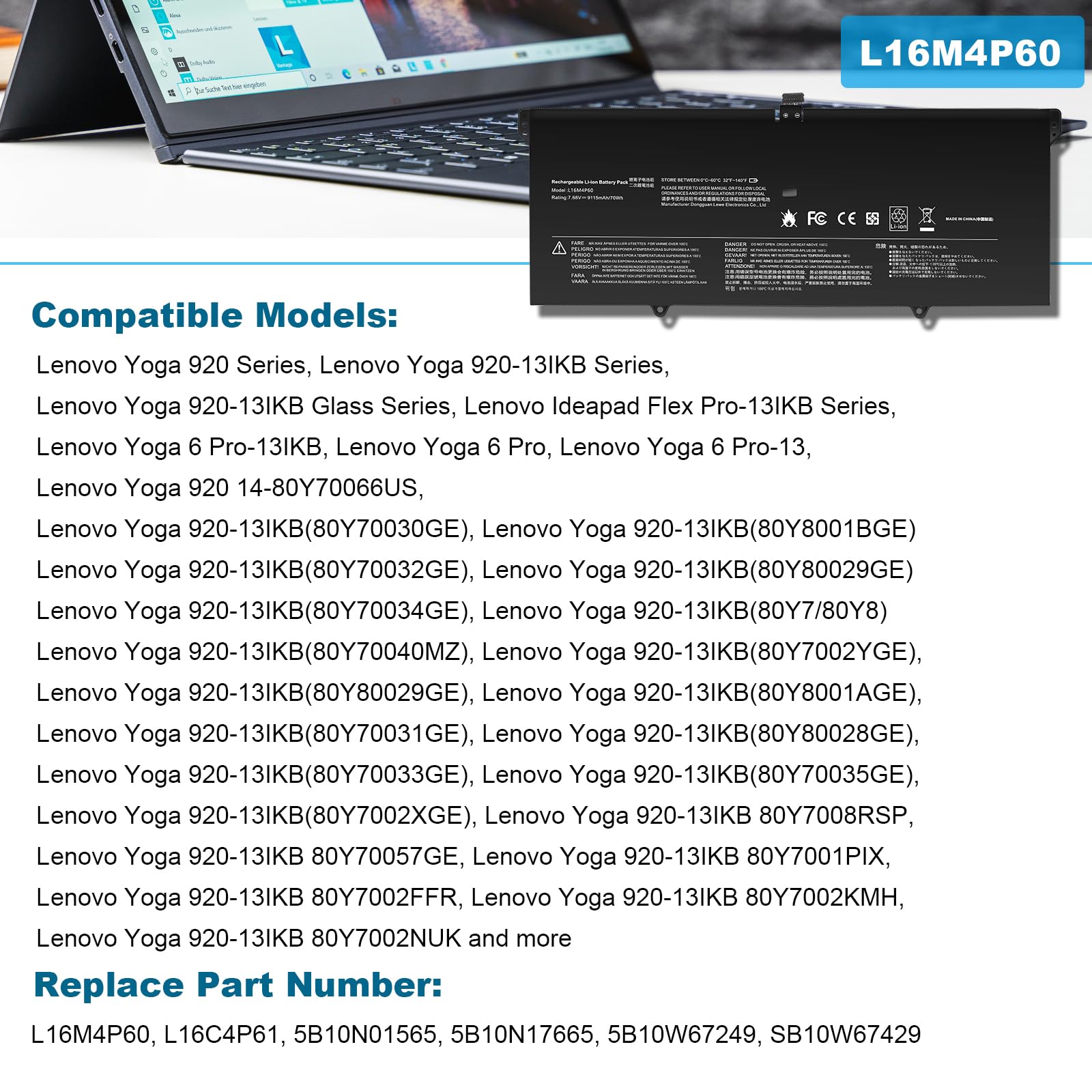 Foto 6 | Batería Para Portátil Fancy Buying L16c4p61 L16m4p60 70 Wh 7 68 V - Venta Internacional.