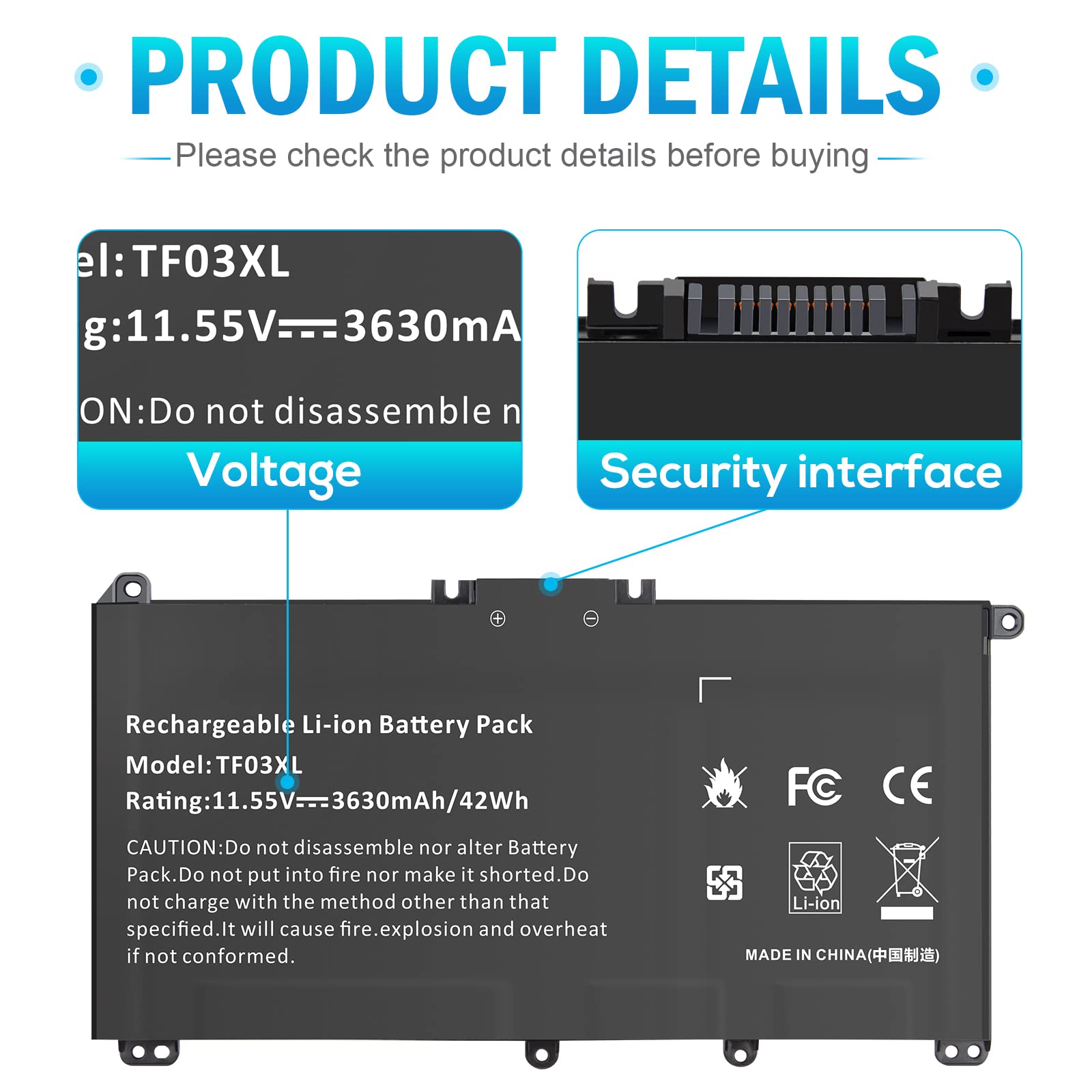 Foto 7 | Batería Portátil Fancy Buying Tf03xl 920070-855 Para Hp Pavilion - Venta Internacional.