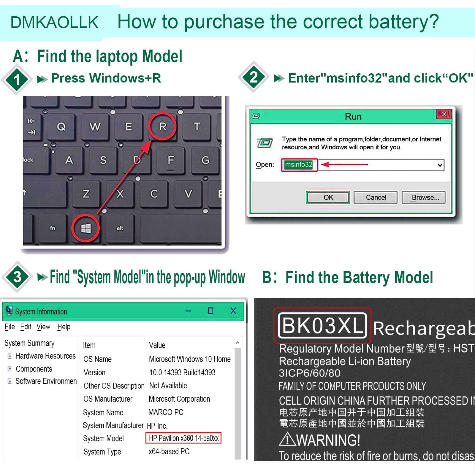 Foto 8 pulgar | Bateria Dmkaollk Bk03xl 916811-855 Para Hp Pavilion X360 14 - Venta Internacional.