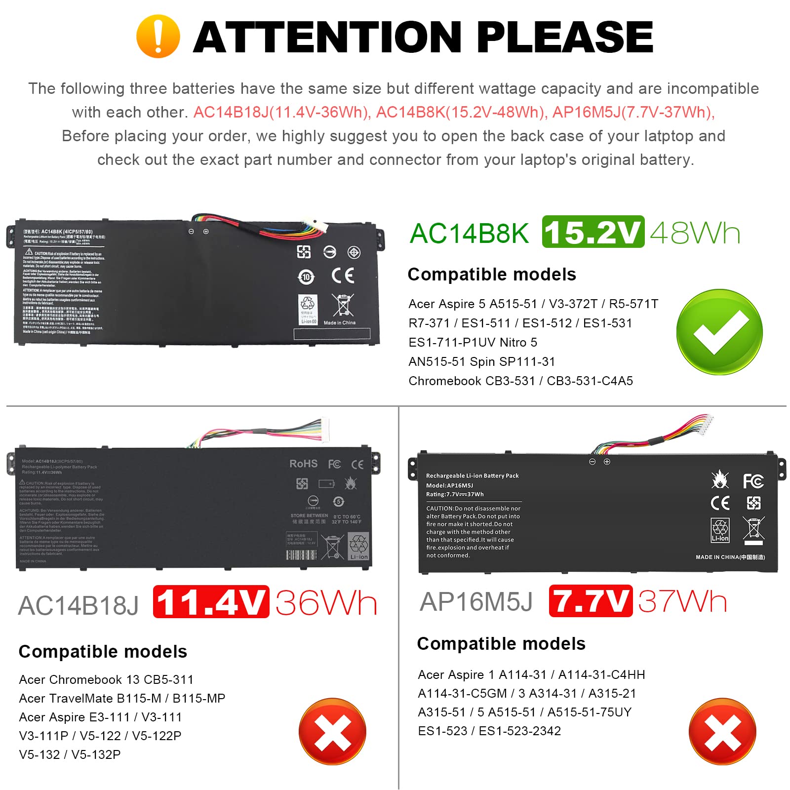 Foto 2 | Batería Tree.nb Ac14b8k 48 Wh 15 2 V Para Acer Chromebook - Venta Internacional.