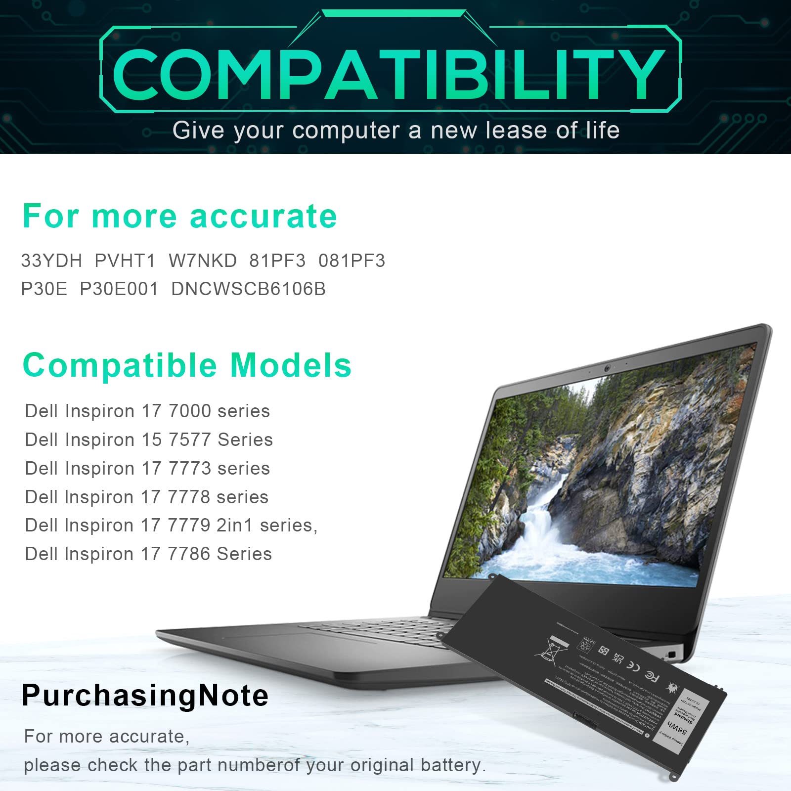 Foto 2 | Batería De Portátil Tree.nb 56wh 33ydh Para Dell Inspiron 17 7000 - Venta Internacional.