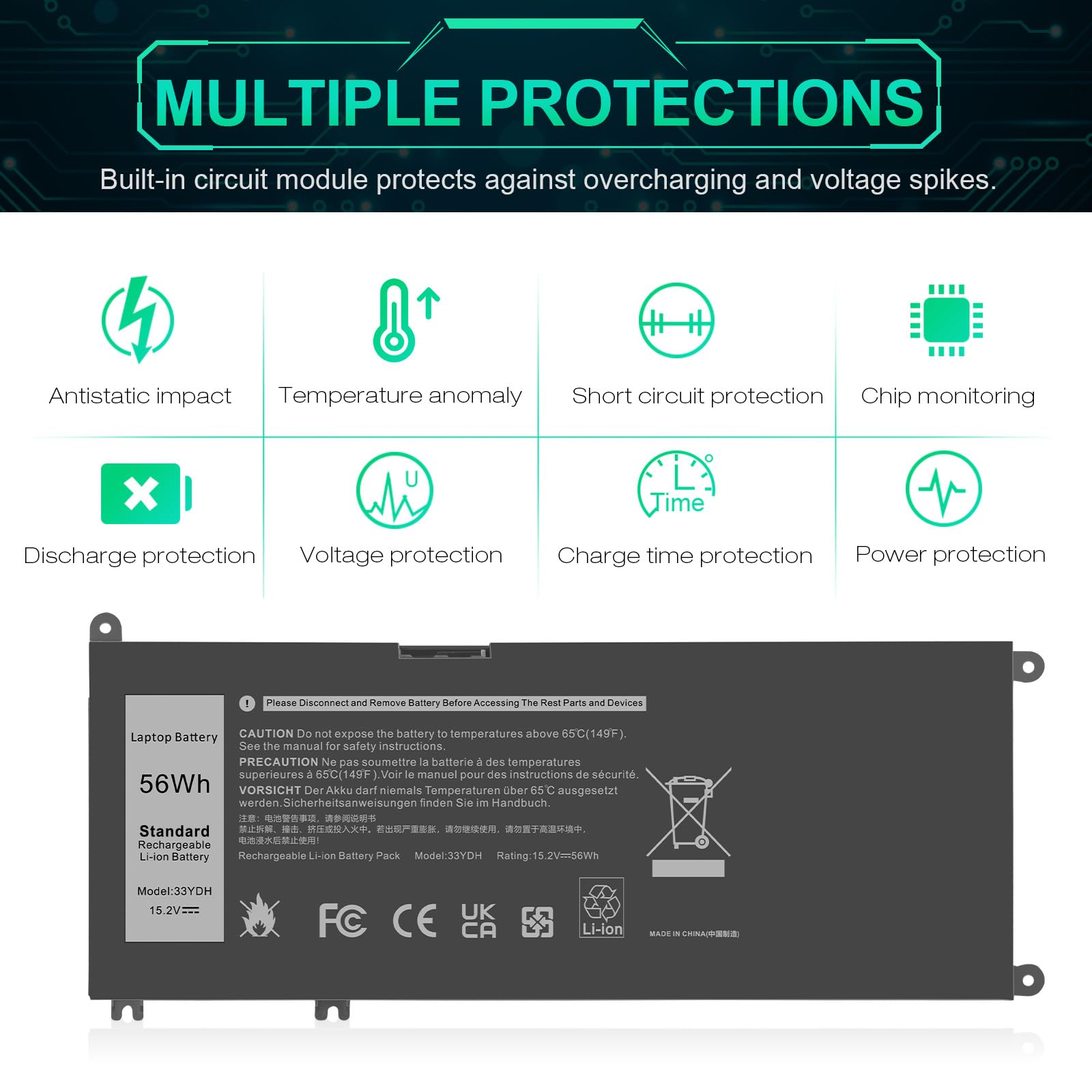 Foto 7 | Batería De Portátil Tree.nb 56wh 33ydh Para Dell Inspiron 17 7000 - Venta Internacional.