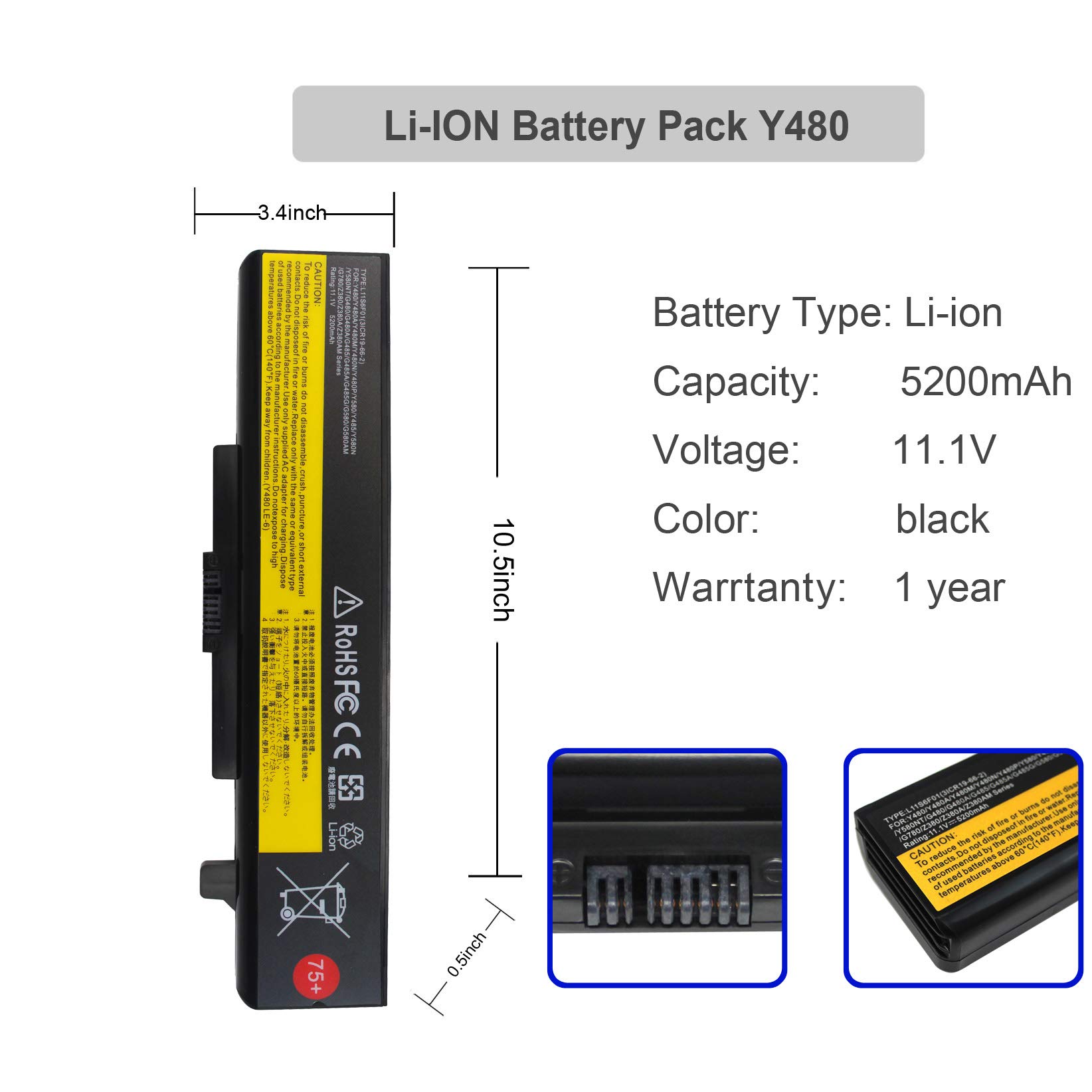 Foto 3 | Batería Para Portátil Gomarty L11s6y01 L11l6y01 5200 Mah Para Lenovo - Venta Internacional.