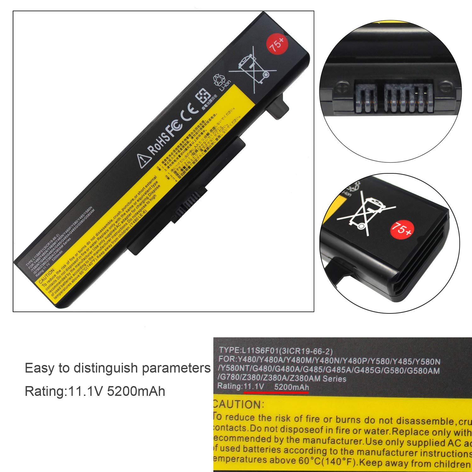 Foto 7 | Batería Para Portátil Gomarty L11s6y01 L11l6y01 5200 Mah Para Lenovo - Venta Internacional.