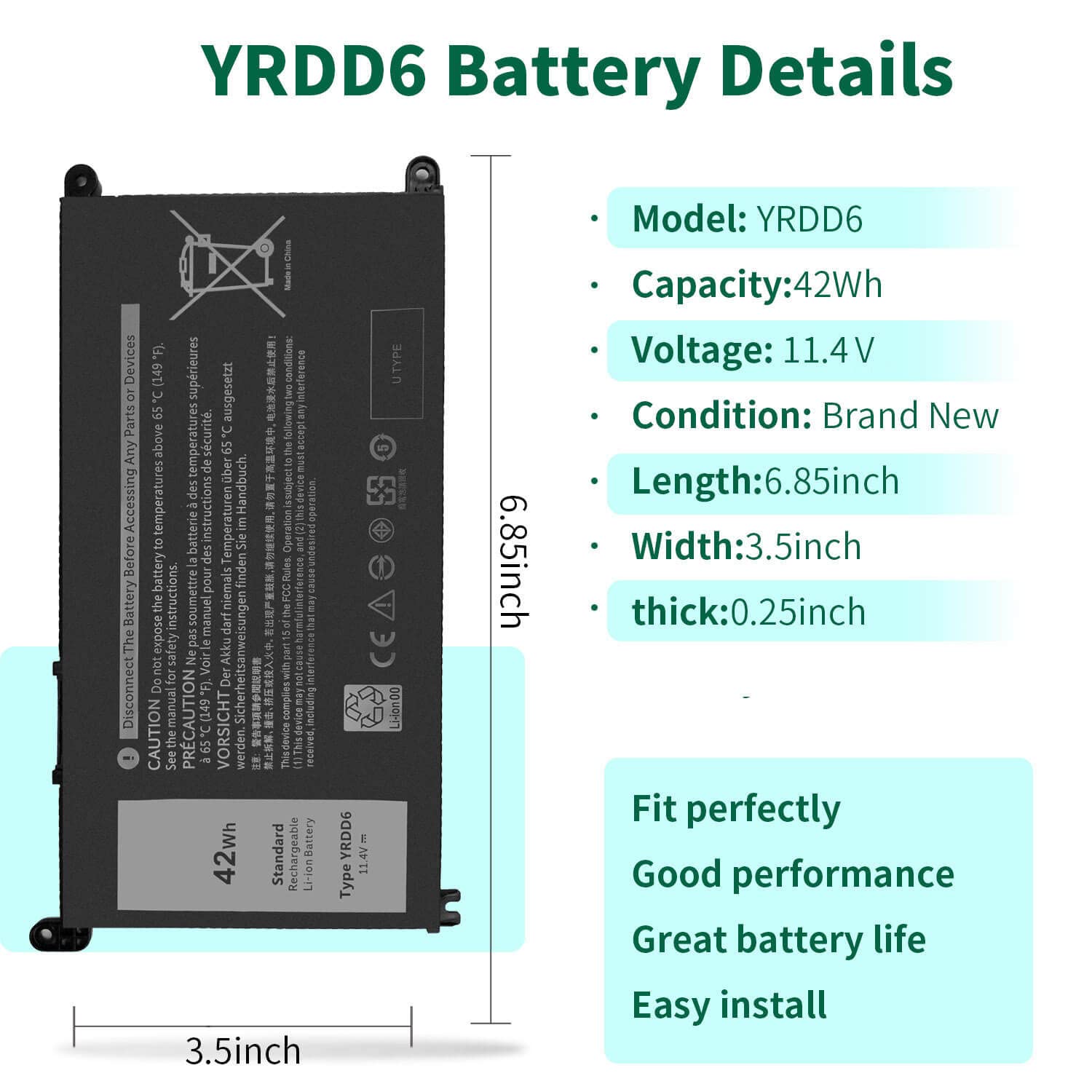 Foto 2 | Batería Dmkaollk Yrdd6 De 42 Wh Para Dell Inspiron 15 3000 3583 - Venta Internacional.