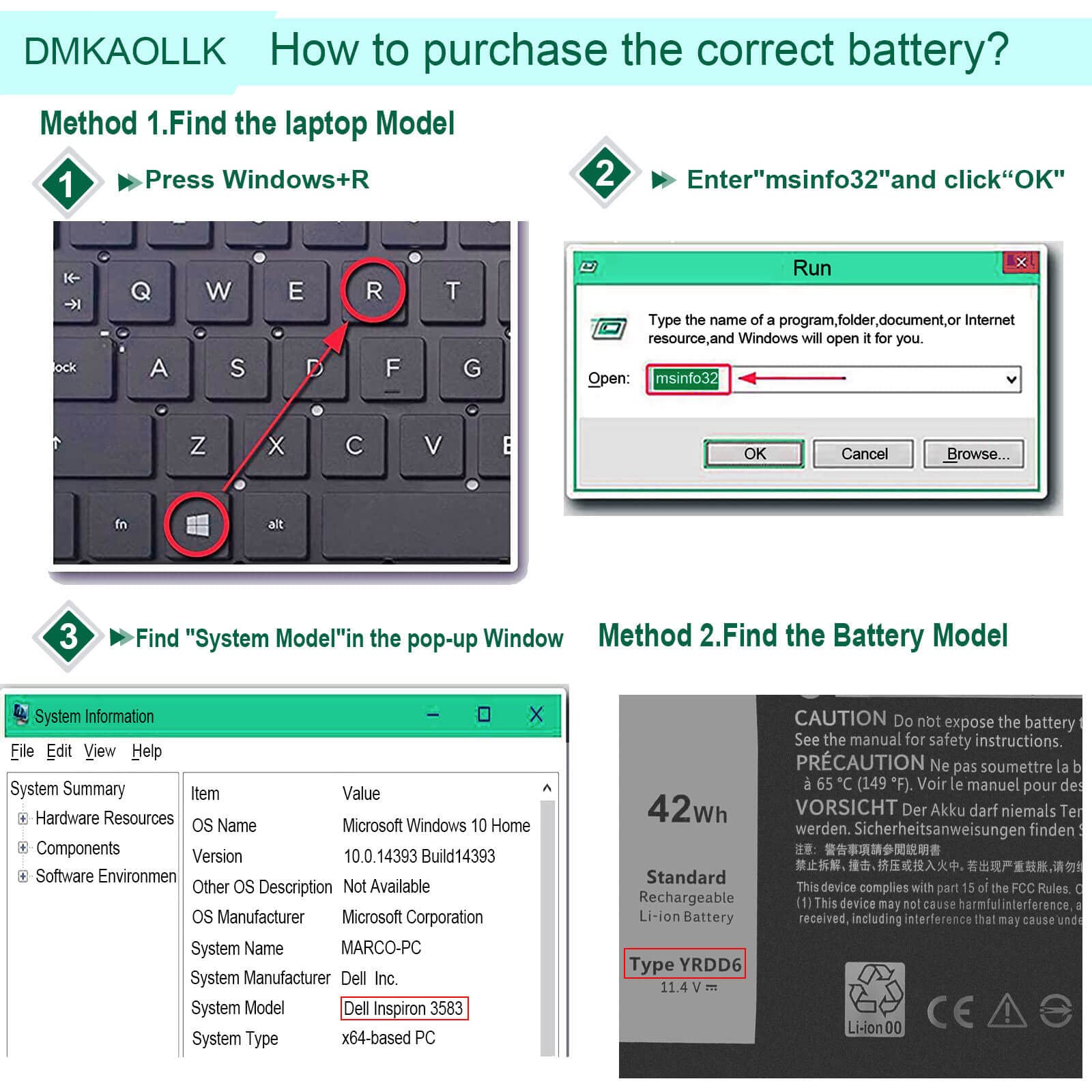 Foto 4 | Batería Dmkaollk Yrdd6 De 42 Wh Para Dell Inspiron 15 3000 3583 - Venta Internacional.