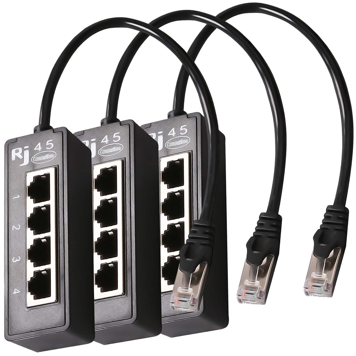 Foto 3 pulgar | Divisor Rj45 1 Macho 4 Hembras Ventdepot Mxntv-003 3 Piezas Negro