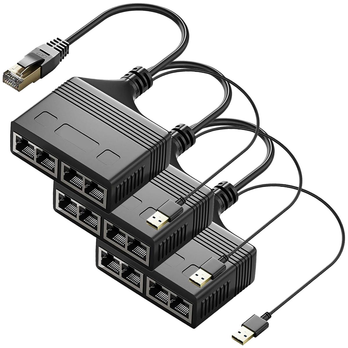 Divisor Rj45 1 Macho 4 Hembras Ventdepot Mxpon-003 3 Piezas Negro