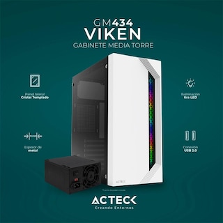 Foto 2 | Gabinete Acteck Viken Gm434 M-atx Fuente 500w Micro Torre Rgb Cristal Templado color Blanco Ac-935708