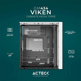 Foto 3 | Gabinete Acteck Viken Gm434 M-atx Fuente 500w Micro Torre Rgb Cristal Templado color Blanco Ac-935708