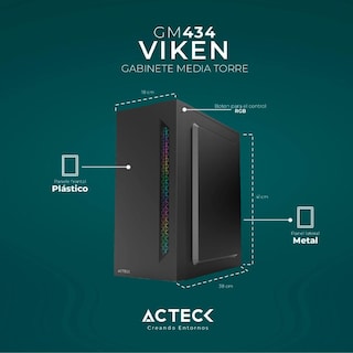 Foto 4 | Gabinete Acteck Viken Gm434 M-atx Fuente 500w Micro Torre Rgb Cristal Templado color Negro Ac-935692