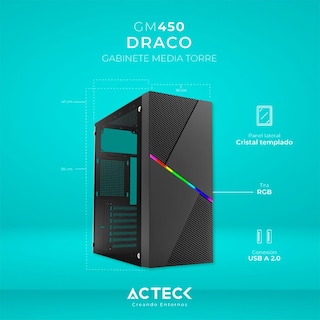 Foto 2 | Gabinete Acteck Draco Gm450 Atx Media Torre Fuente 500w Cristal Templado Negro Ac-935715