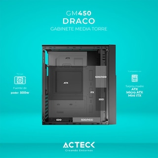 Foto 3 | Gabinete Acteck Draco Gm450 Atx Media Torre Fuente 500w Cristal Templado Negro Ac-935715