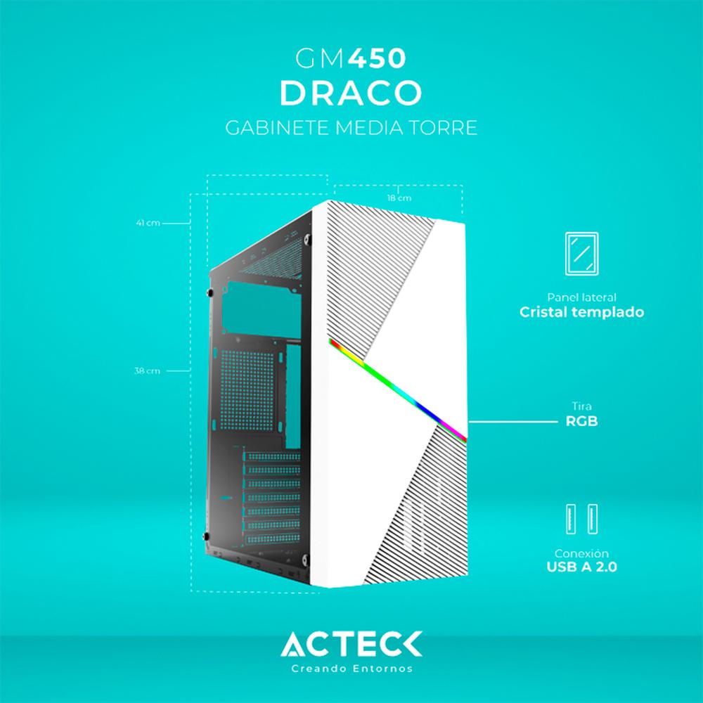 Foto 2 | Gabinete Acteck Draco Gm450 Atx Media Torre Fuente 500w Cristal Templado Blanco Ac-935722