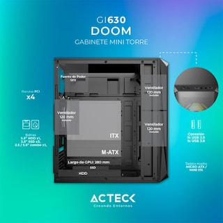 Foto 3 | Gabinete Acteck Doom Gi630 M-atx Fuente 500 w Micro Torre 3 Fan Acrílico Negro Ac-935739