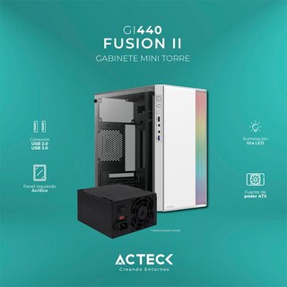 Foto 2 | Gabinete Acteck Fusion Ii Gi440 M-atx Fuente 500w Micro Torre RGB Acrílico Blanco Ac-935760