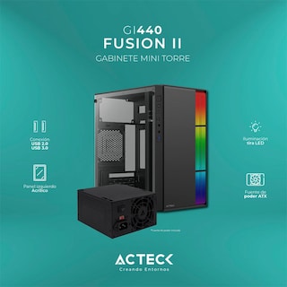 Foto 2 | Gabinete Acteck Fusion Ii Gi440 M-atx Fuente 500W Micro Torre RGB Acrílico Negro Ac-935753