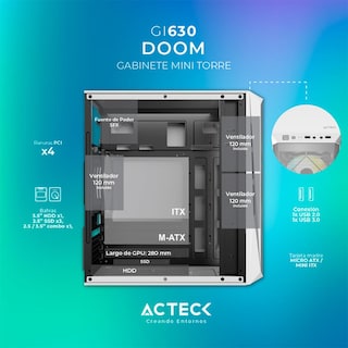 Foto 3 | Gabinete Acteck Doom Gi630 M-atx Fuente 500W Micro Torre 3 Fan Acrílico Blanco Ac-935746
