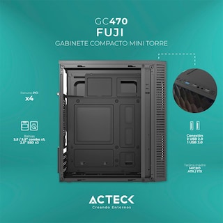 Foto 2 | Gabinete Acteck Fuji Gc470 M-atx Fuente 500W Mini Torre RGB 2 Fan Acrilico color Negro Ac-935838